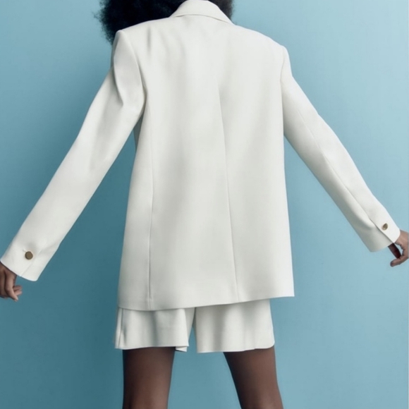 NWT * ZARA Oversized Blazer Oyster White Size L - Picture 5 of 14